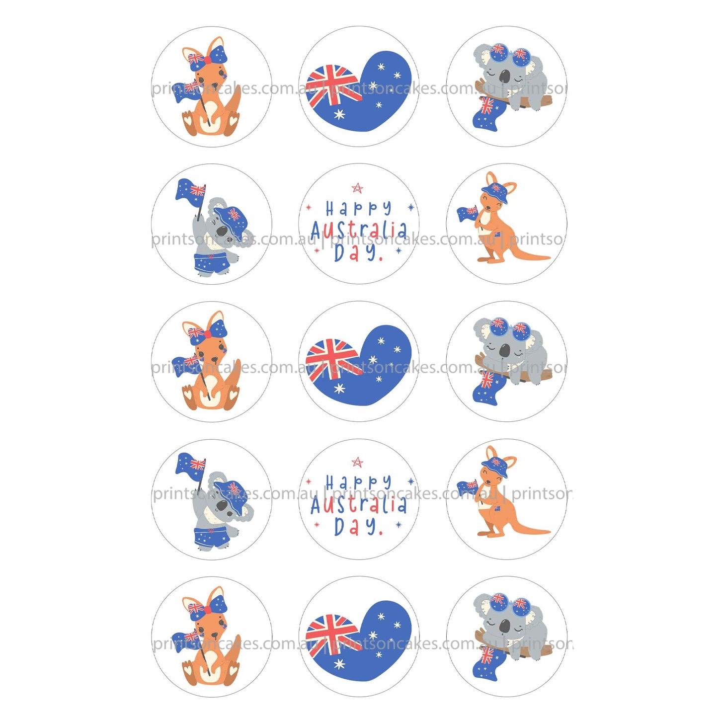 Australia Day Baby Kangaroos and Koalas – Edible Icing Images - Prints On Cakes - Edible Image service provider