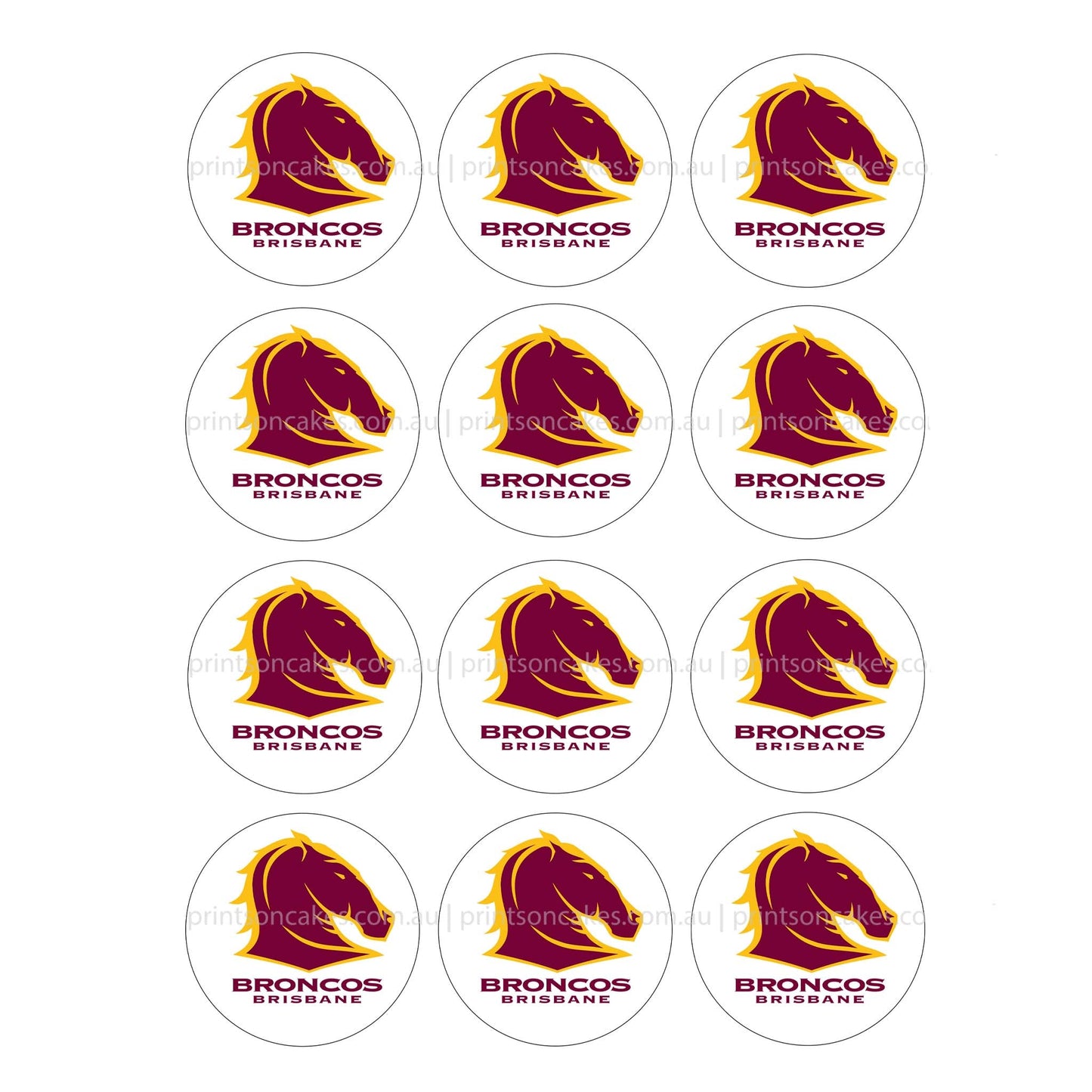 Brisbane Broncos NRL Club - Edible Icing Images - Prints On Cakes - Edible Image service provider