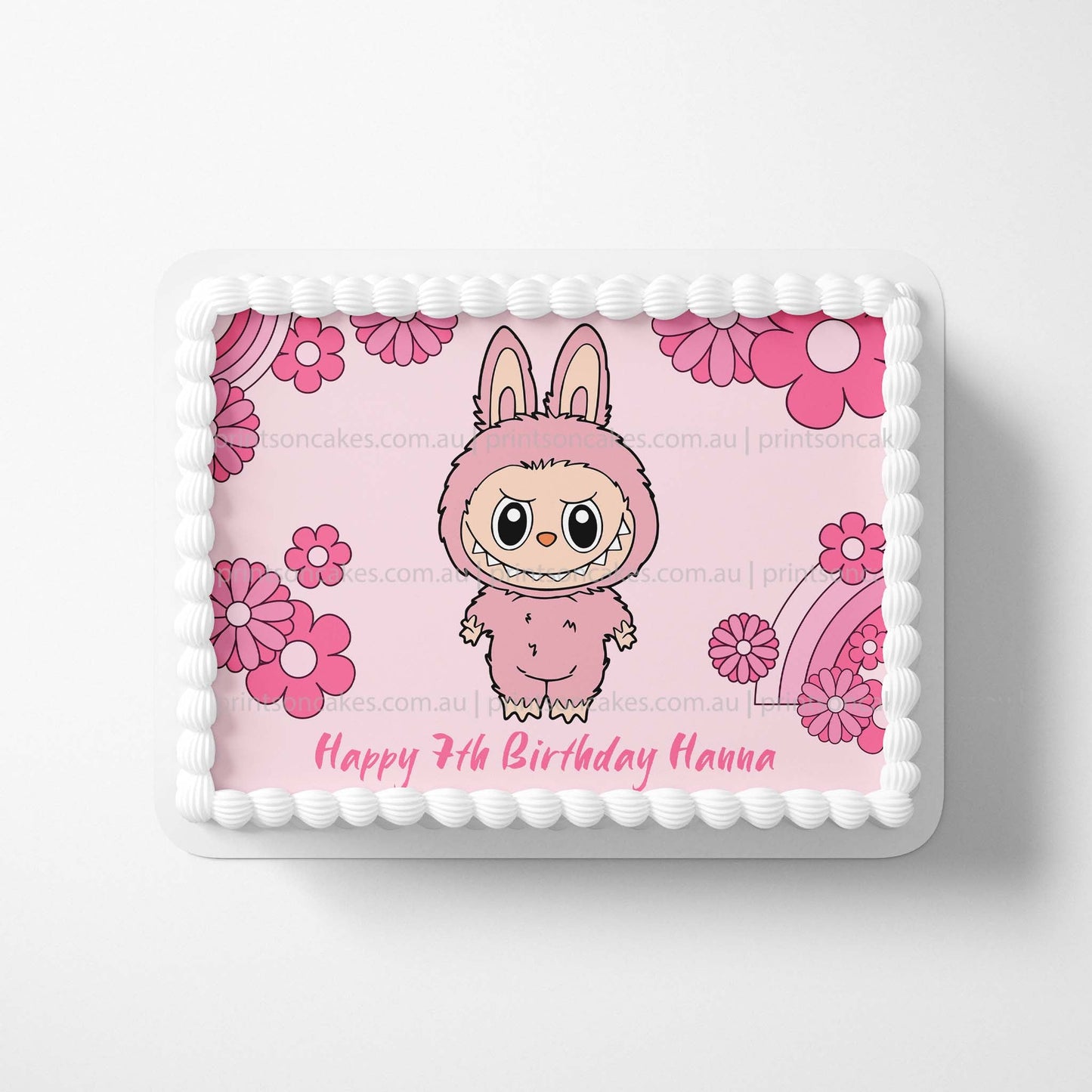 Pink Labubu Monster - Edible Icing Toppers - Prints On Cakes - Edible Image service provider