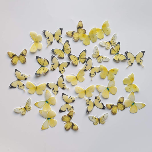 Yellow Edible Wafer Butterflies - Medium - 32pcs Edible Cake Topper, Edible Cake Image, ,printsoncakes