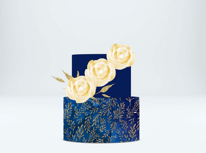 Navy blue and gold glitter leaves - Icing Cake Wrap Edible Cake Topper, Edible Cake Image, ,printsoncakes