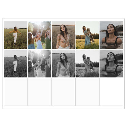 You can add your favourite photos to this Photo Collage print to create a unique cake. There are 3 strips per sheet and 5 photos on each strip, so you can choose up to 15 photos