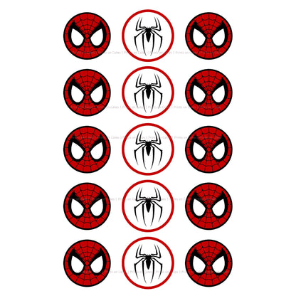 Spiderman – 5cm (2 inch) Cupcake Icing Sheet – 15 Toppers Per Sheet Edible Cake Topper, Edible Cake Image, ,printsoncakes