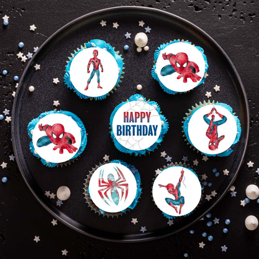 These Spiderman-inspired cupcake toppers are perfect for adding a custom touch to your Spiderman theme birthday party.  Perfect for Cupcakes, Cookies, muffins and Biscuits.