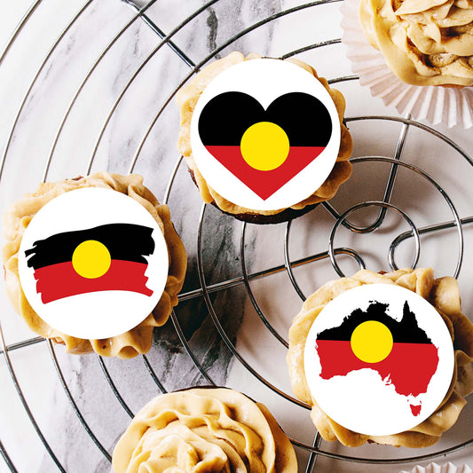 Australian Aboriginal Flag Edible Icing Cupcake Toppers