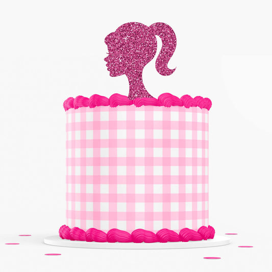 Barbie Movie Inspired Pink Plaid - Icing Cake Wrap