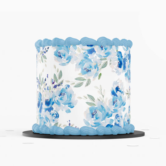 Blue roses and flowers edible icing cake warp