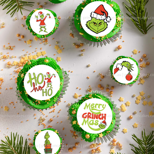 Christmas cupcakes edible images with Gringe theme
