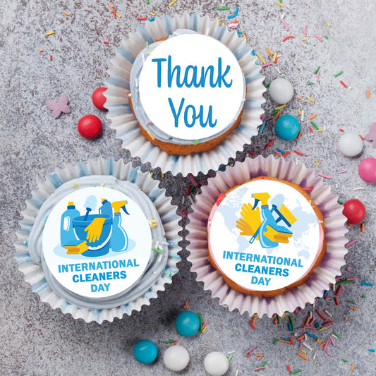 International cleaners day edible icing cupcake toppers
