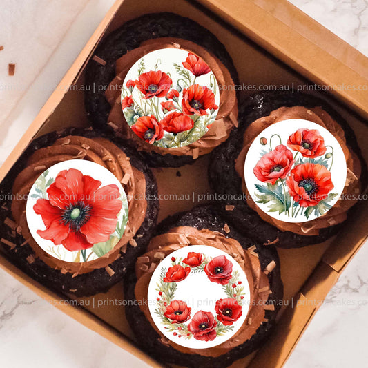 Poppy flowers - Pre-cut - Edible Icing Images