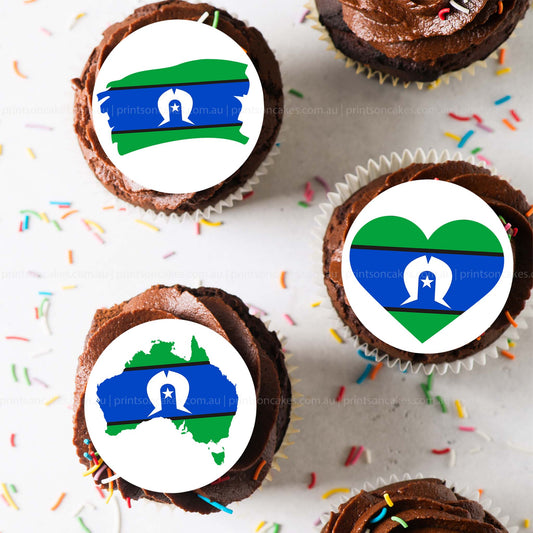 Australian Torres Strait Islander Flag Edible Icing Cupcake Toppers