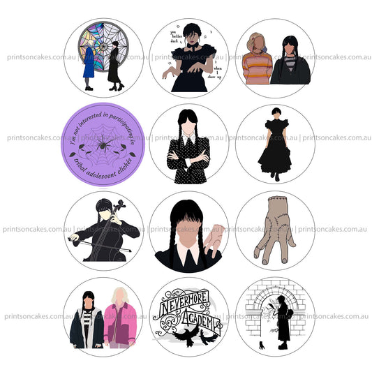 Wednesday Adams Edible Icing images cake toppers 