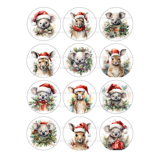 Australian Animals Christmas Set – Pre - cut - Edible Icing Images - printsoncakes - Edible Image service provider