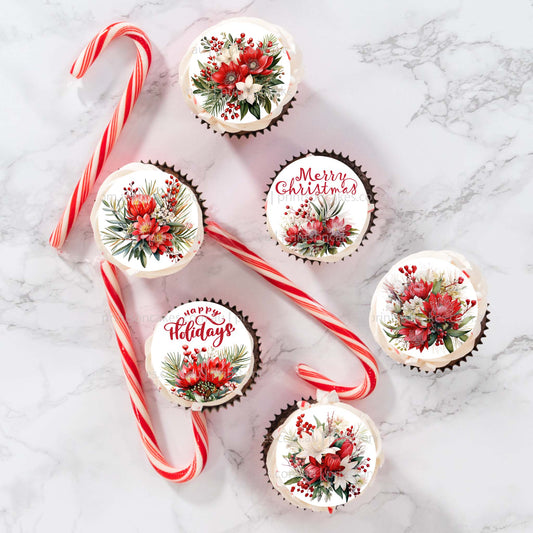 Australian Christmas Floral Set – Pre - cut - Edible Icing Images - printsoncakes - Edible Image service provider