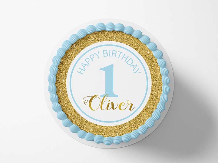 Birthday Blue & Gold - Edible Icing Image - printsoncakes - Edible Image service provider