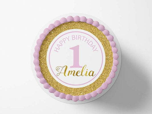 Birthday Pink & Gold - Edible Icing Image - printsoncakes - Edible Image service provider