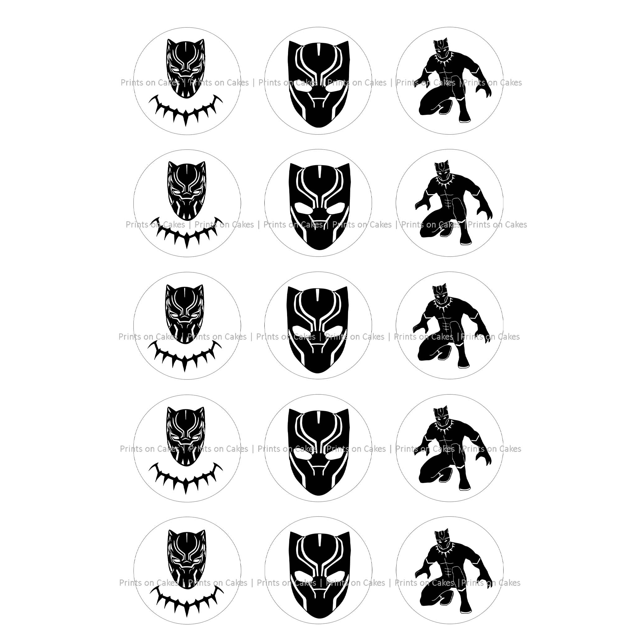 Black Panther – 5cm (2 inch) Cupcake Icing Sheet – 15 Toppers Per Shee ...