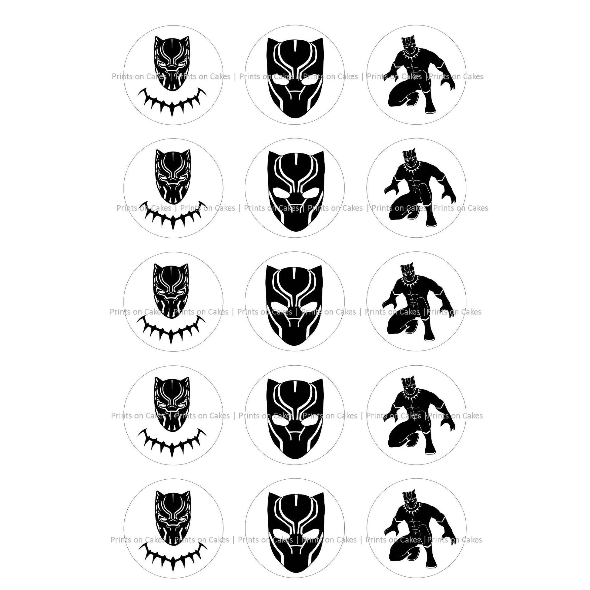 Black Panther – 5cm (2 inch) Cupcake Icing Sheet – 15 Toppers Per Sheet - printsoncakes - Edible Image service provider