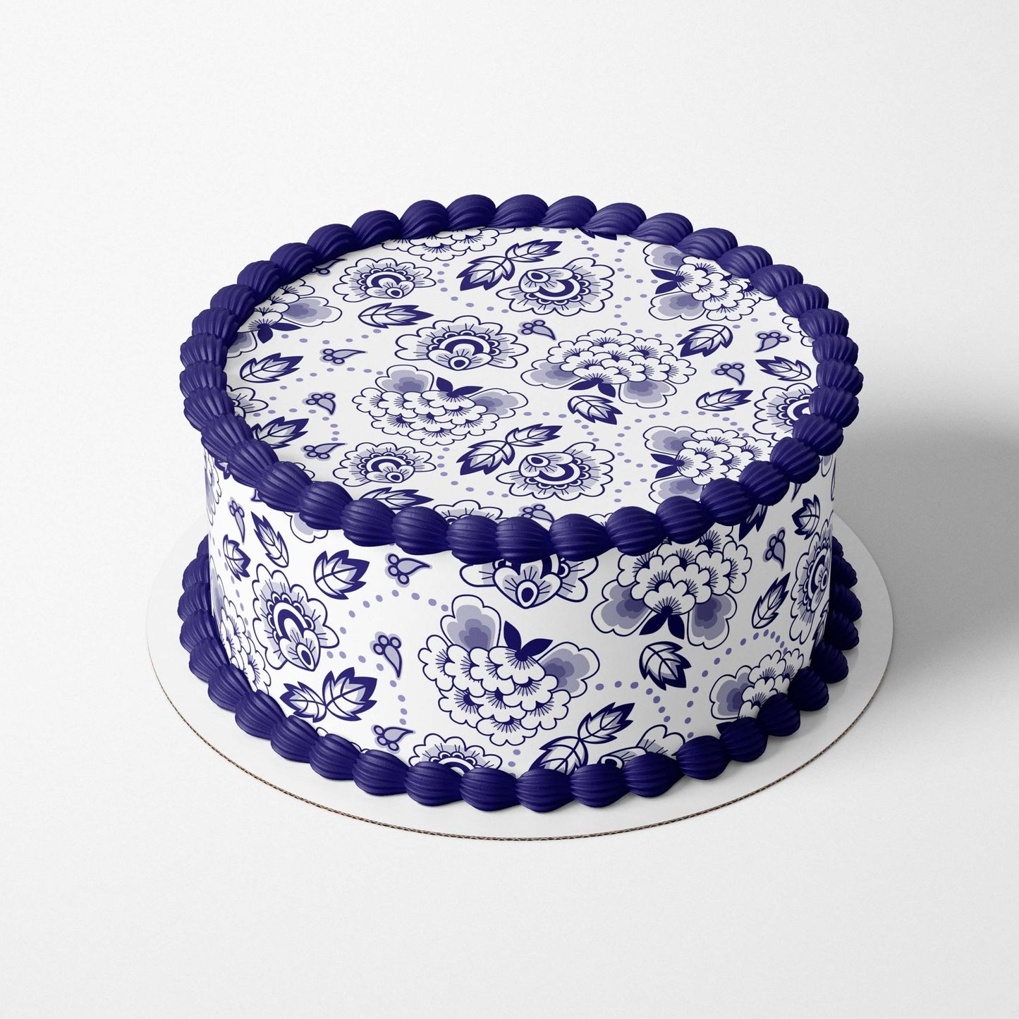 Chinoiserie Chinese Indigo Floral - Edible Icing Cake Wrap - printsoncakes - Edible Image service provider