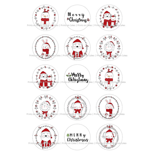 Christmas Cute Animals Set – Pre - cut - Edible Icing Images - printsoncakes - Edible Image service provider
