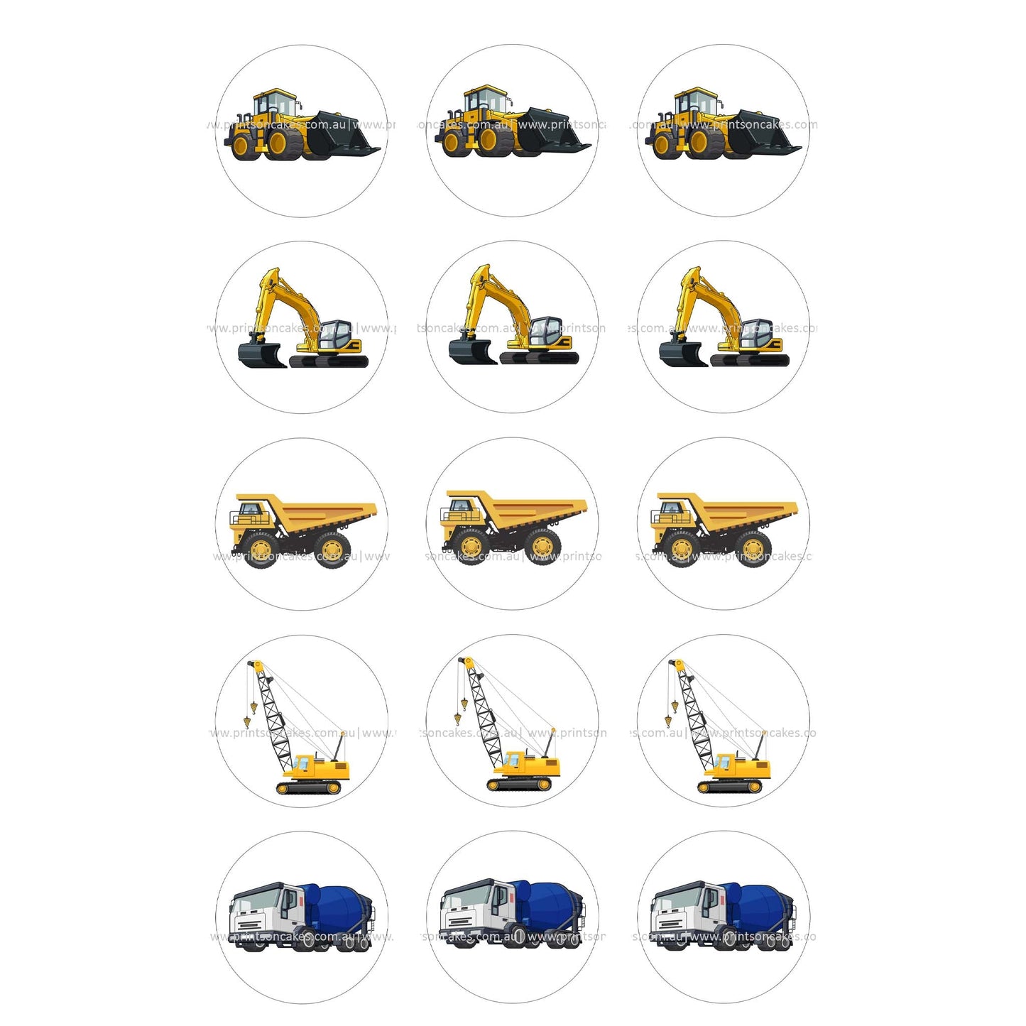 Construction Vehicles - Edible Icing Images - printsoncakes - Edible Image service provider