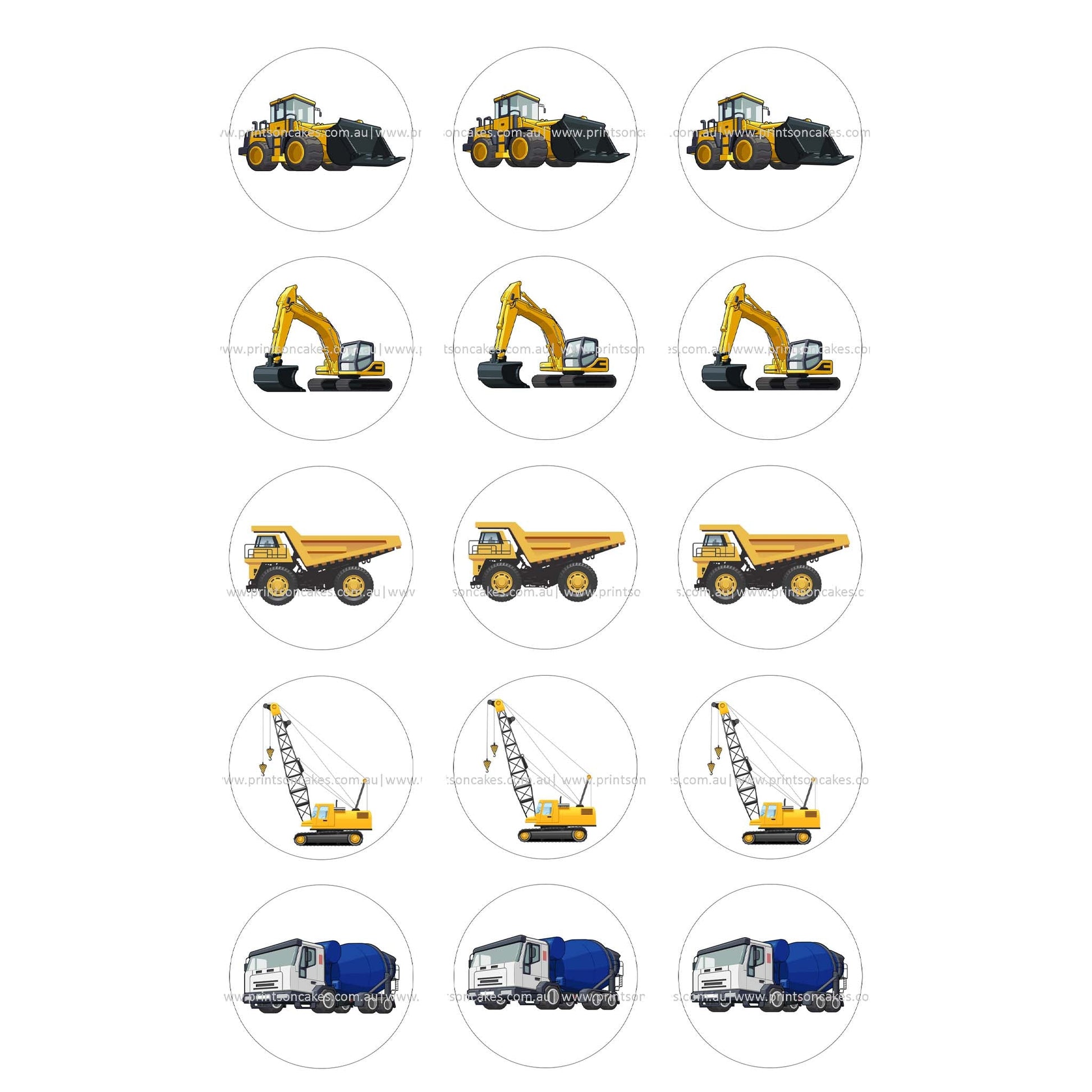 Construction Vehicles - Edible Icing Images - printsoncakes - Edible Image service provider