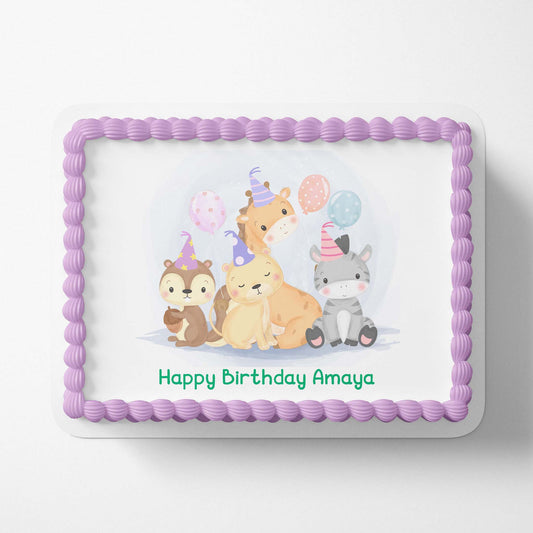 Cute Animals With Party Hats - Custom Edible Image toppers - printsoncakes - Edible Image service provider