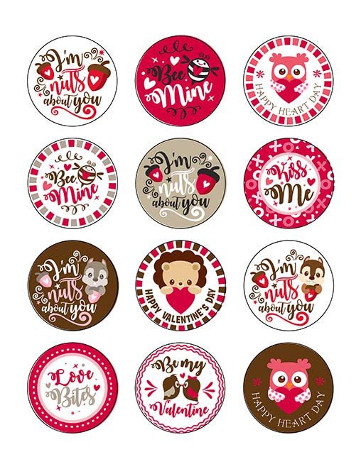 Cute Valentines Day – 5cm (2 inch) Cupcake Icing Sheet – 12 Toppers Per Sheet - printsoncakes - Edible Image service provider