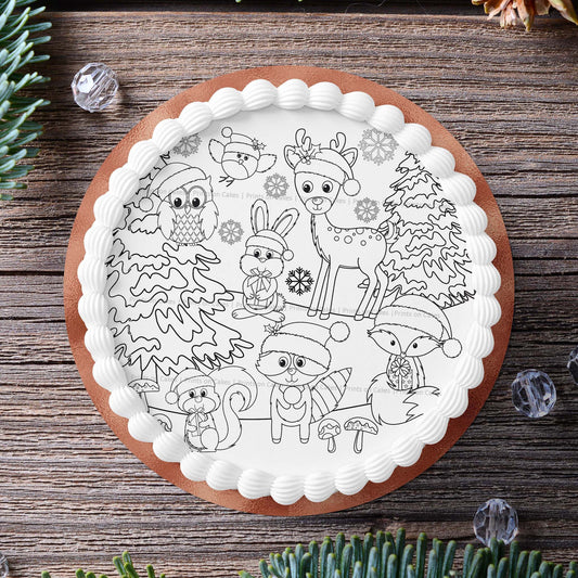 Edible Colouring Cake Kit - Christmas Woodland Animals - printsoncakes - Edible Image service provider