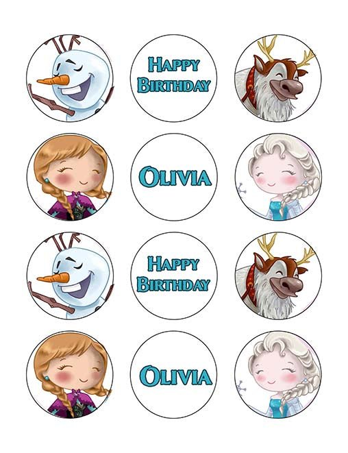 Elsa and Anna Frozen Inspired – 5cm (2inch) Cupcake Edible Image Sheet – printsoncakes - Edible Image service provider