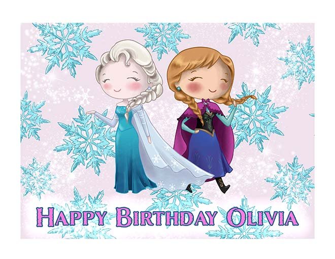 Elsa and Anna Frozen Inspired Pink Background - Custom Icing Image - printsoncakes - Edible Image service provider