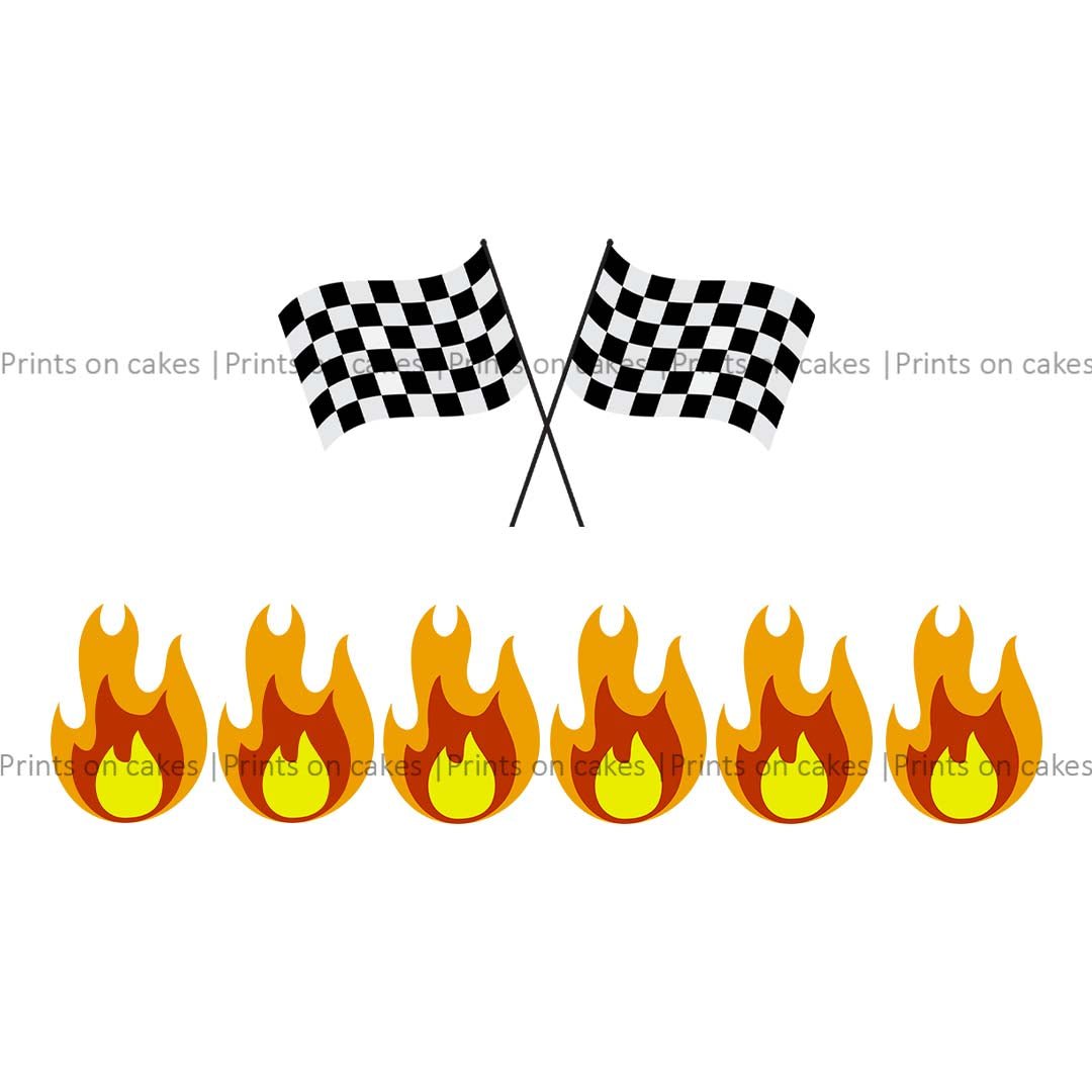 Flames and Checkered Flags Set - Edible Icing Image - printsoncakes - Edible Image service provider