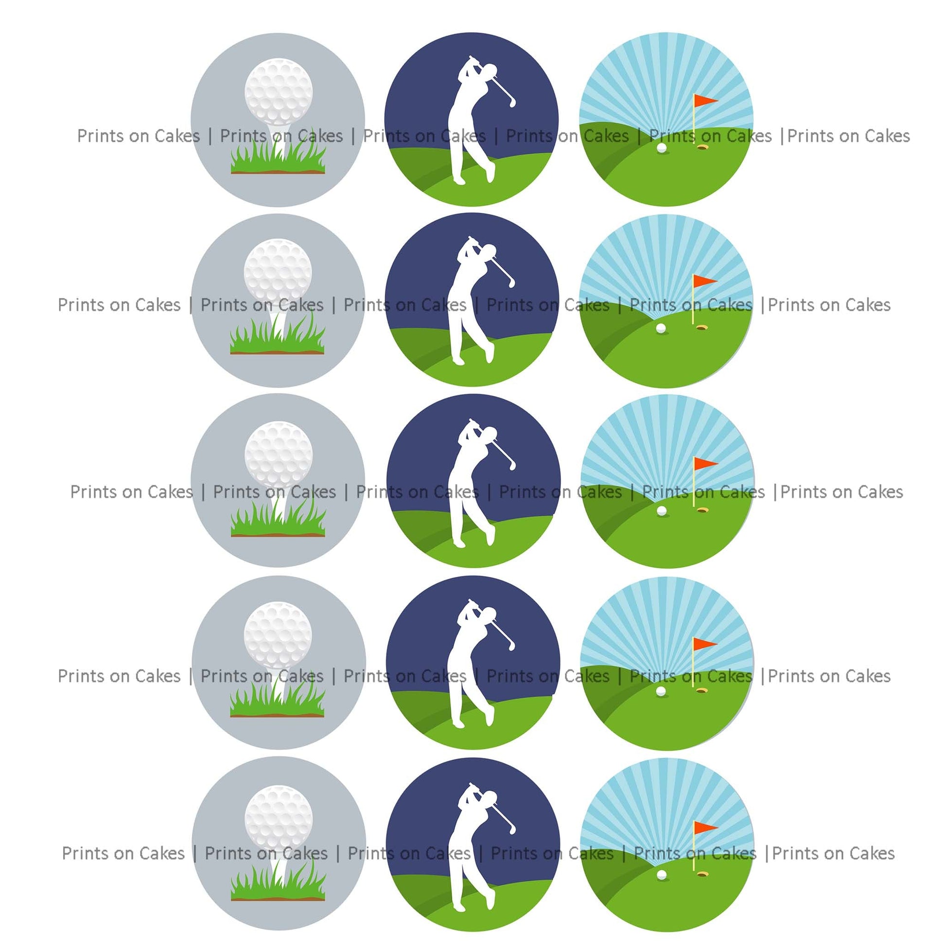 Golf – 5cm (2 inch) Cupcake Icing Sheet – 15 Toppers Per Sheet - printsoncakes - Edible Image service provider