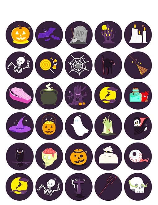 Halloween Collection 3.8 cm (1.5") Cupcake Icing Sheet – 30 Toppers Per Sheet - printsoncakes - Edible Image service provider