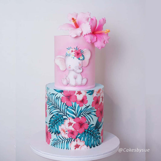 Hibiscus Flowers & Tropical Leaves - Icing Cake Wrap - printsoncakes - Edible Image service provider