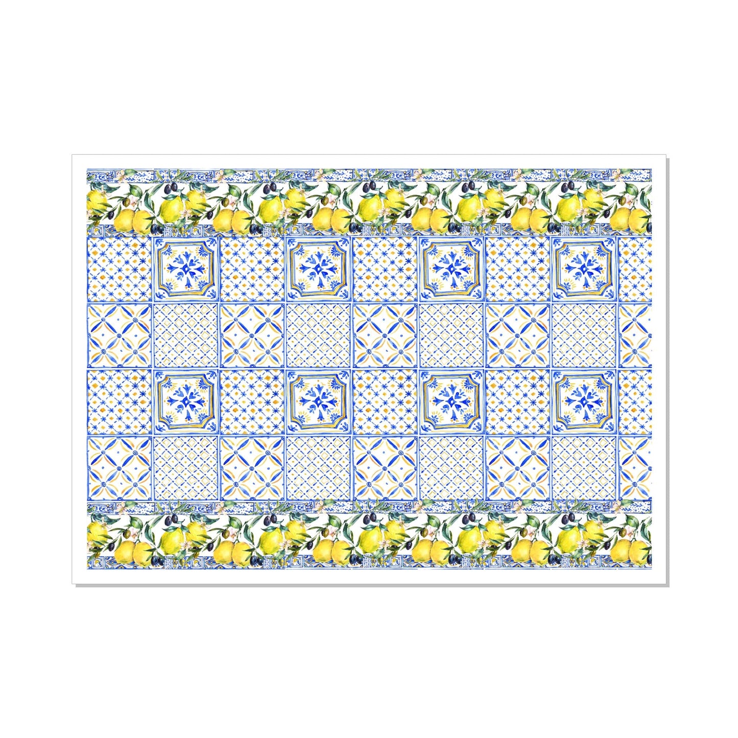 Italian Blue tiles and lemons with a Boarder - Icing Cake Wrap - printsoncakes - Edible Image service provider