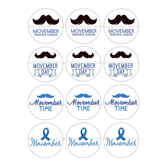 Movember Day - Edible Icing Images - Pre - cut - Prints On Cakes - Edible Image service provider