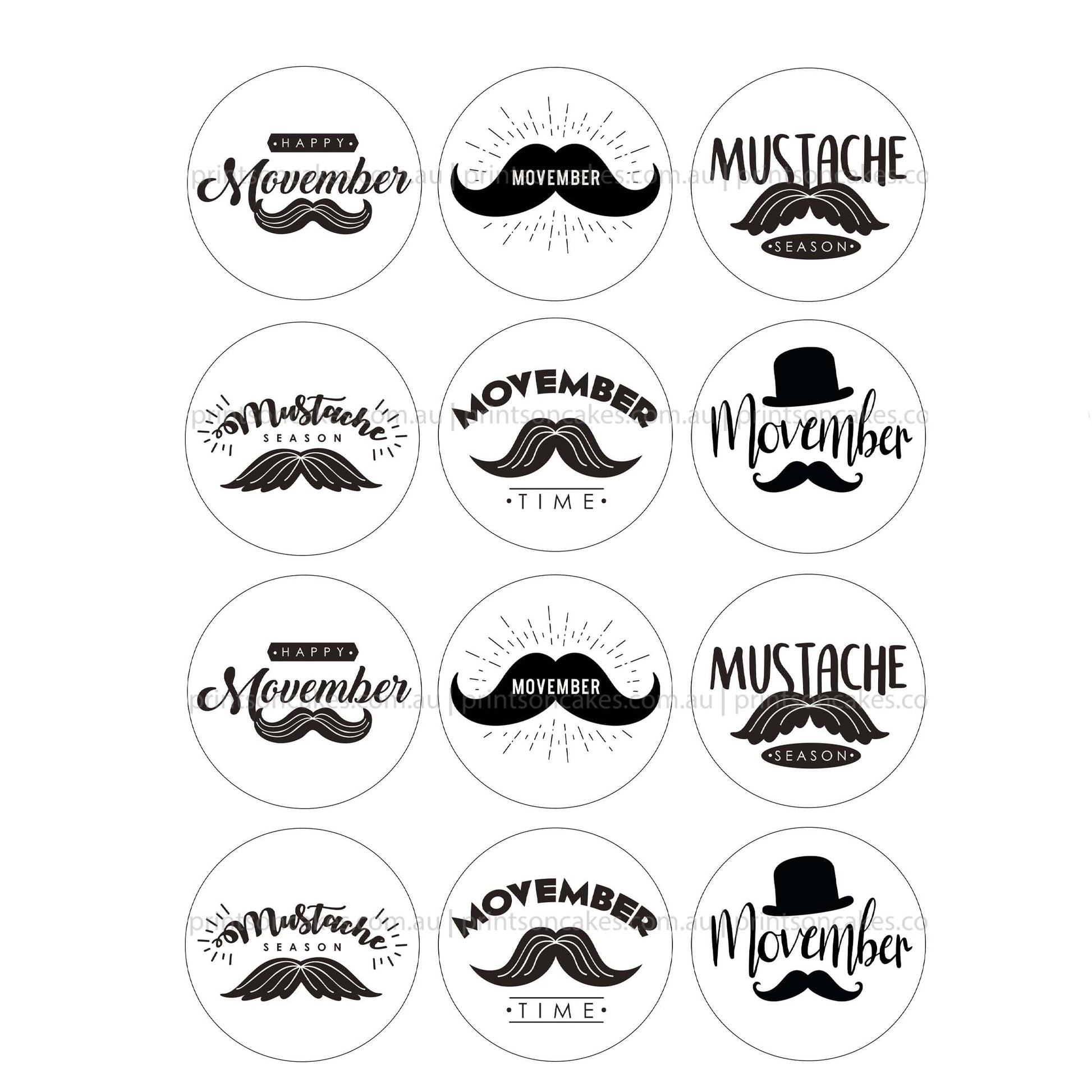 Movember Season - Edible Icing Images - Pre - cut - Prints On Cakes - Edible Image service provider