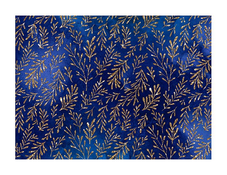 Navy blue and gold glitter leaves - Edible Icing Cake Wrap - printsoncakes - Edible Image service provider