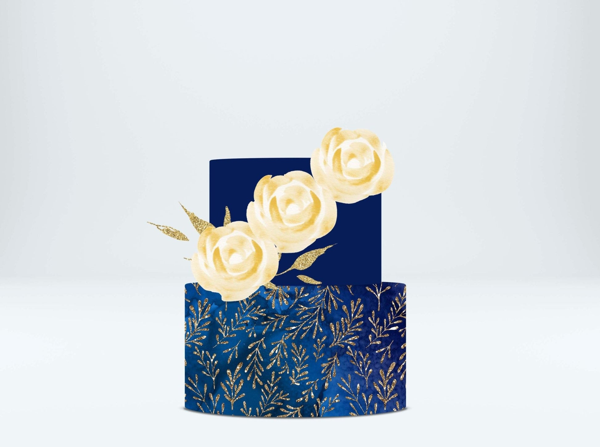 Navy blue and gold glitter leaves - Edible Icing Cake Wrap - printsoncakes - Edible Image service provider