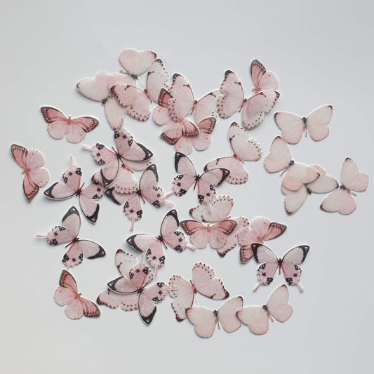 Pastel Pink Edible Wafer Butterflies - Medium - 32pcs - printsoncakes - Edible Image service provider