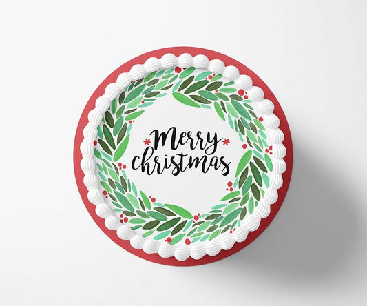 Personalised Green Christmas wreath - Edible Icing Images - printsoncakes - Edible Image service provider