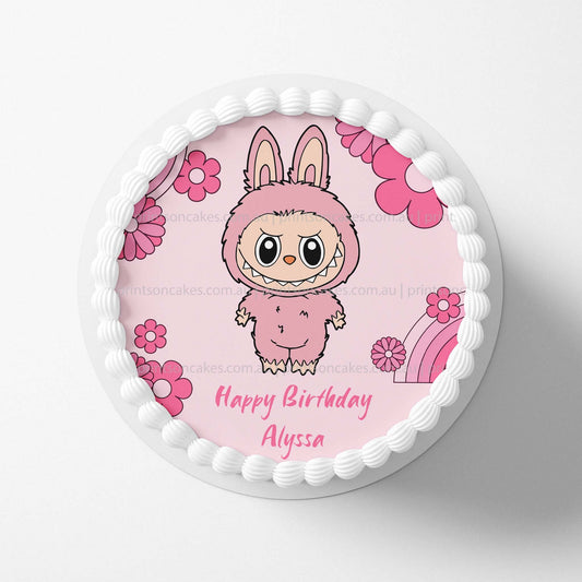Pink Labubu Monster - Edible Icing Toppers - Prints On Cakes - Edible Image service provider