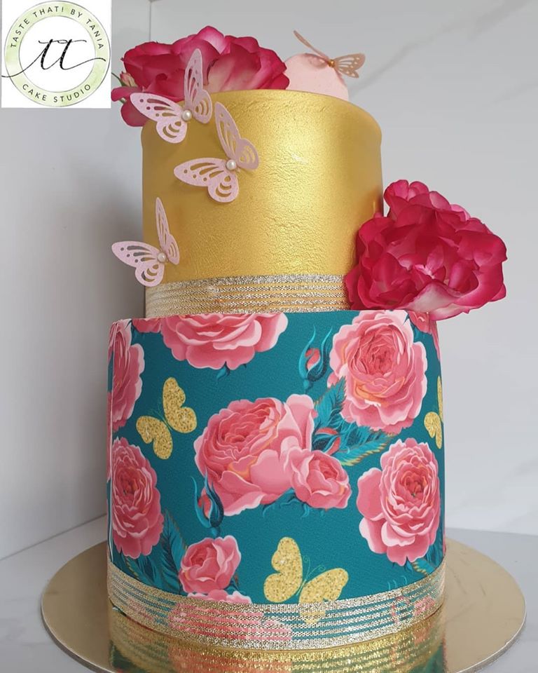 Pink Roses and Butterflies - Icing Cake Wrap - printsoncakes - Edible Image service provider