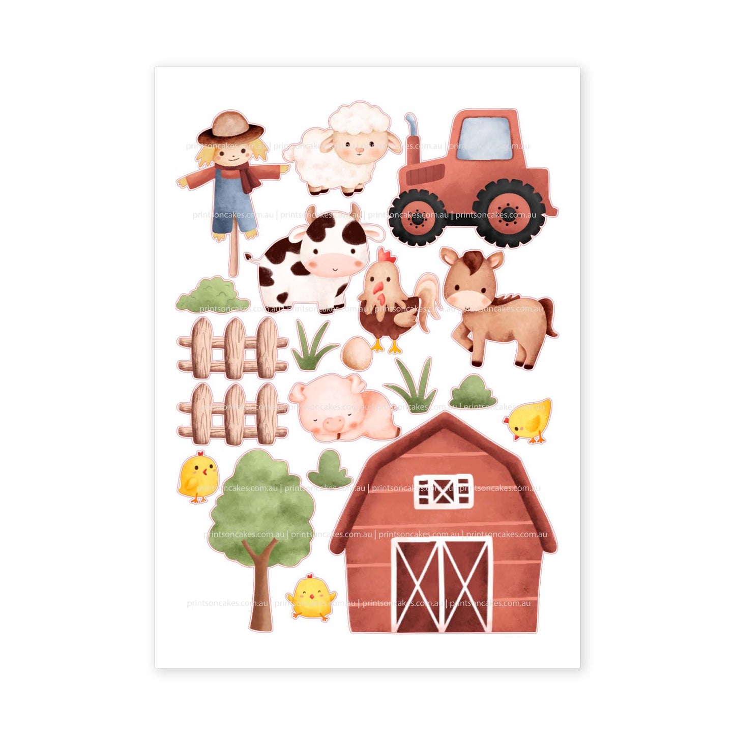 Pre - cut Farm Barnyard - Edible Icing Images - Prints On Cakes - Edible Image service provider