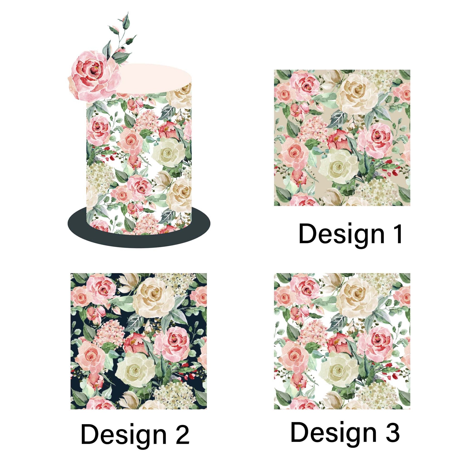 Roses & Hydrangea - Icing Cake Wrap - printsoncakes - Edible Image service provider