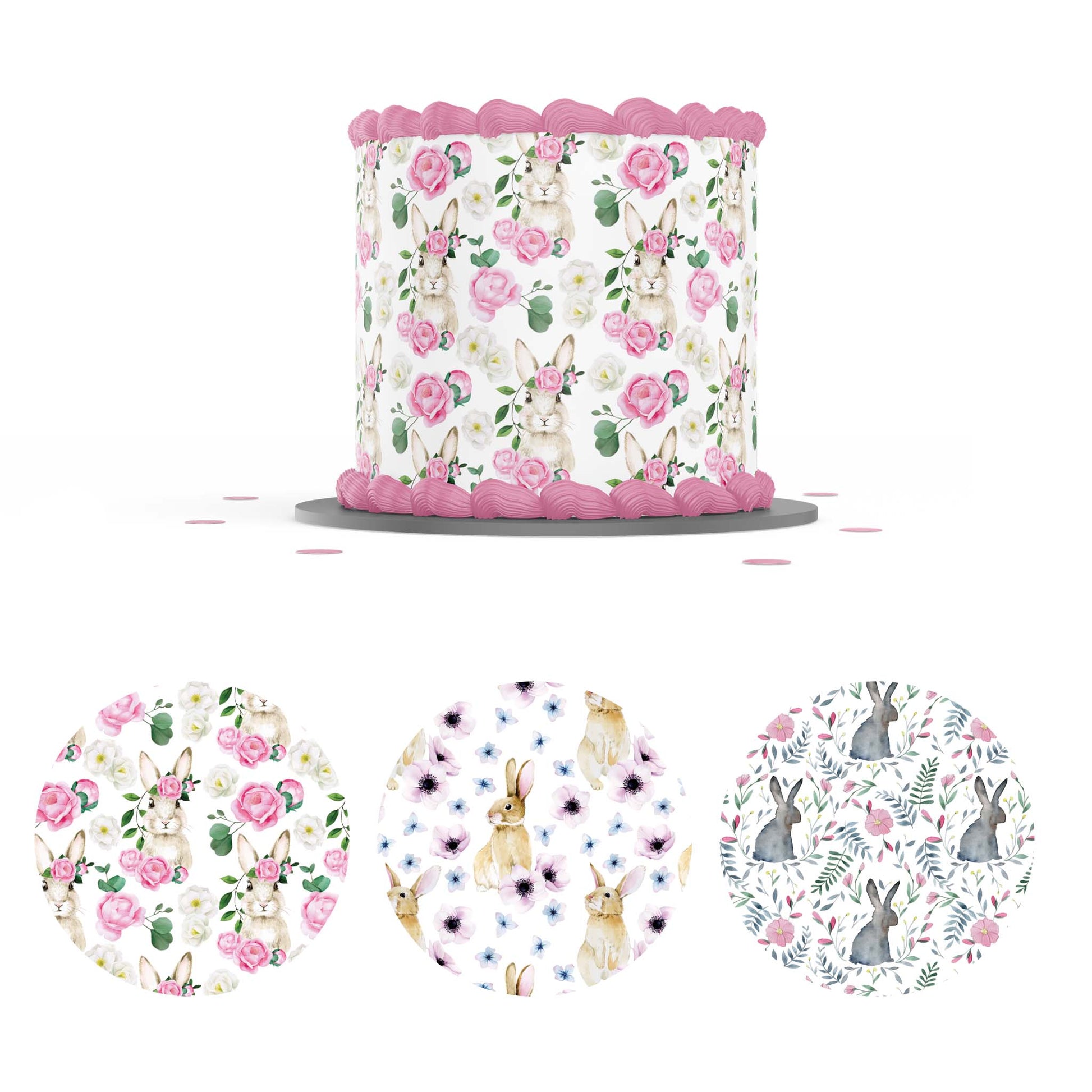 Spring Floral & Easter Bunnies - Icing Cake Wraps - printsoncakes - Edible Image service provider