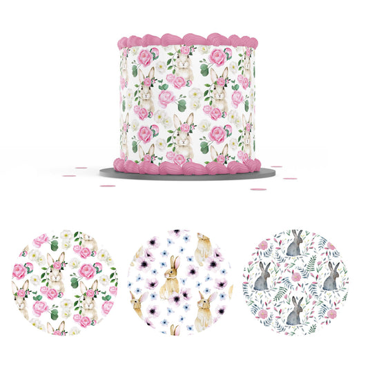 Spring Floral & Easter Bunnies - Icing Cake Wraps - printsoncakes - Edible Image service provider