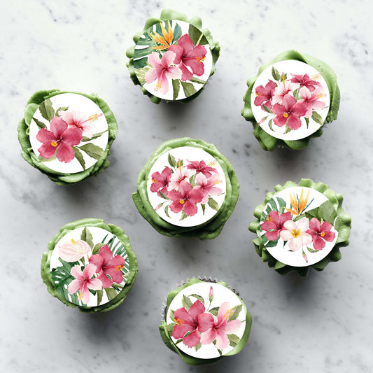 Tropical Hibiscus Flowers – Pre Cut - Edible Icing Images - printsoncakes - Edible Image service provider