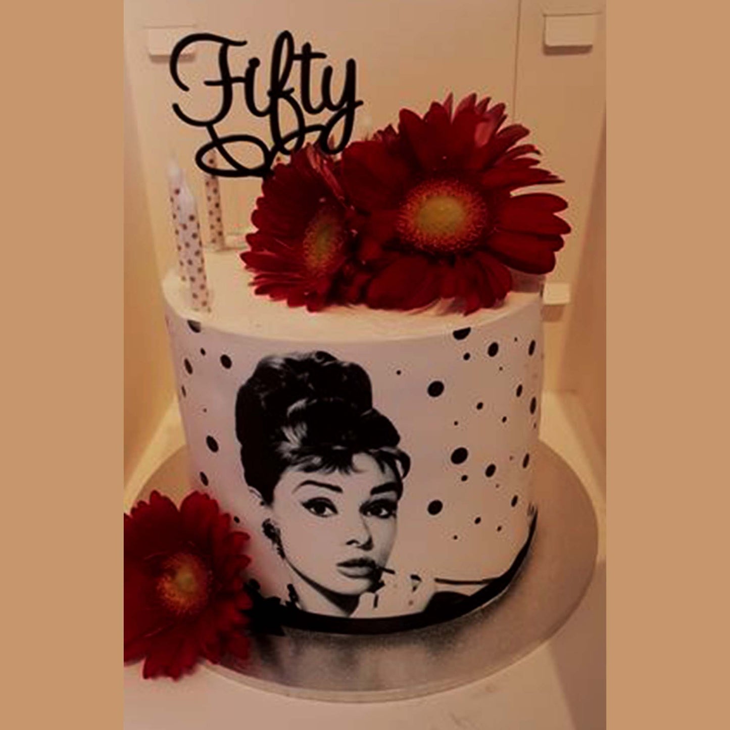 Audrey Hepburn inspired  - Icing Cake Wrap Edible Cake Topper, Edible Cake Image, ,printsoncakes